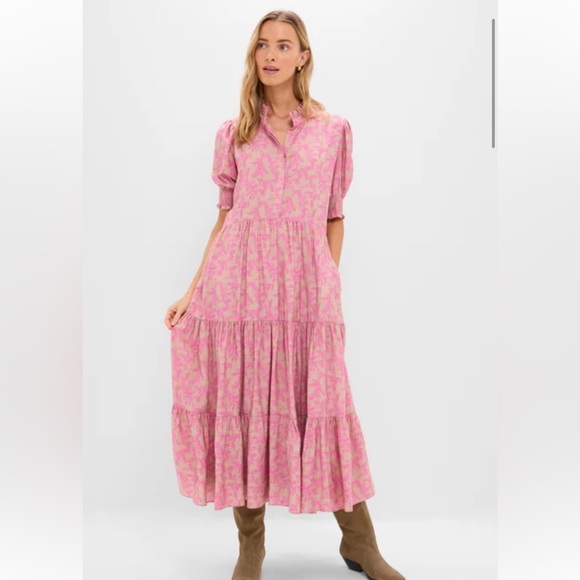 NWT Tuckernuck Tan & Pink Vines Bennett Maxi Dress - Picture 2 of 6